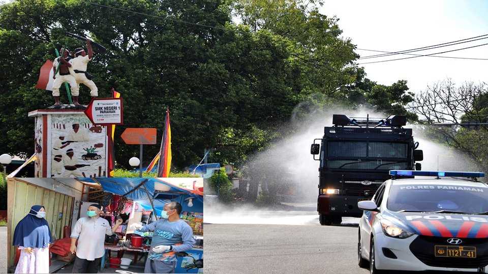 Mobil Water Cannon dan Damkar Semprotkan Desinfektan Sepanjang Jalan Protokol Kota Pariaman